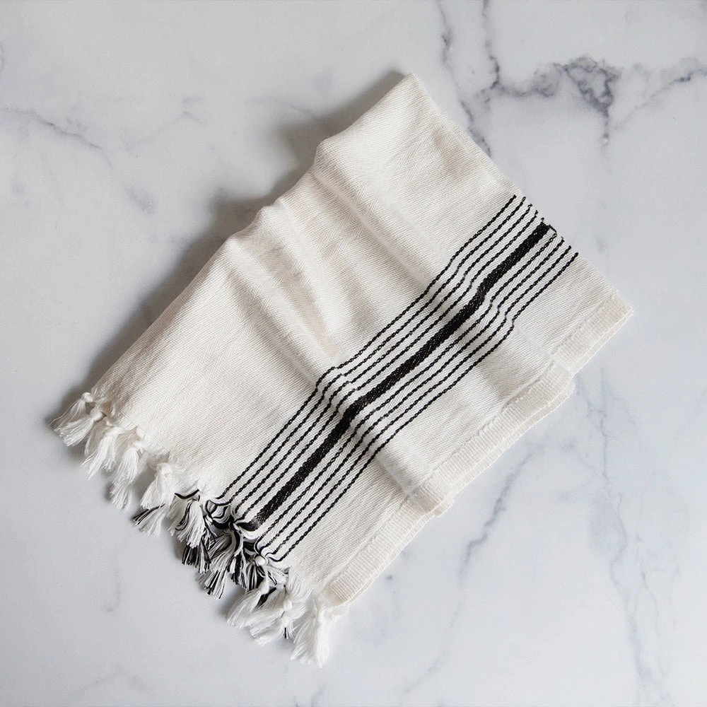 Handwoven Turkish Hand Towel - Black Stripe 3 Handwoven Turkish Hand Towel - Black Stripe