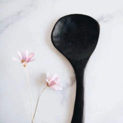 Flat Black Hand Carved Spoon 13 Flat Black Hand Carved Spoon -Household Daily Necessities black wooden spoon4