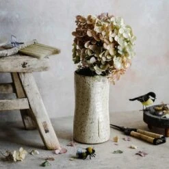 Brown Stoneware Cylinder Bud Vase