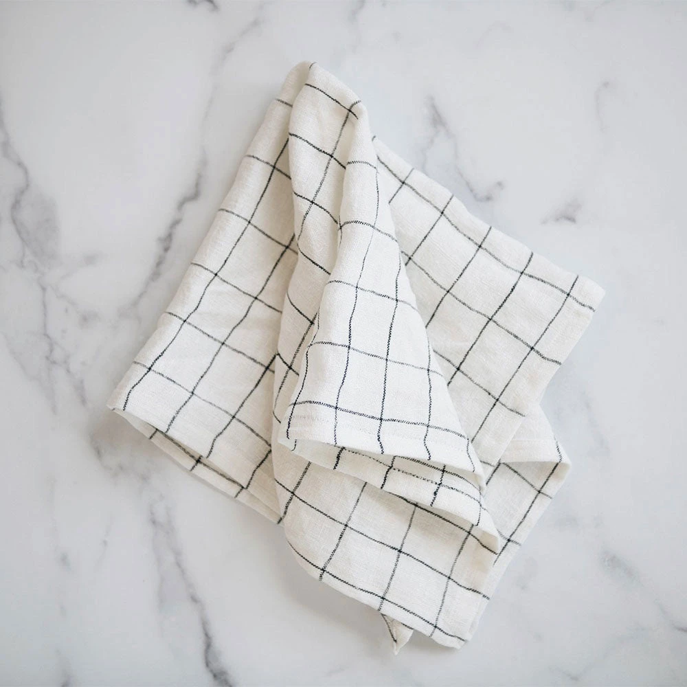 Stonewashed Linen Dinner Napkin - Navy Check 3 Stonewashed Linen Dinner Napkin - Navy Check