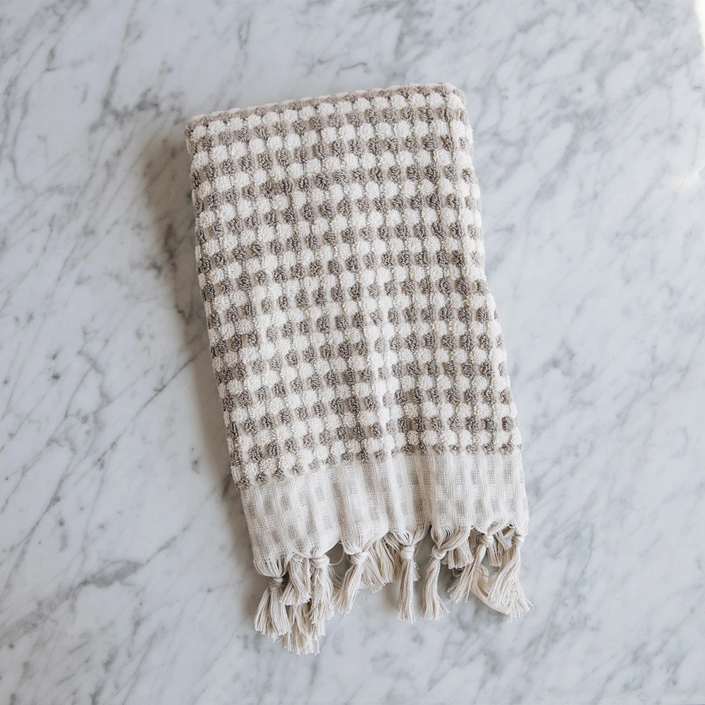 Hand-loomed Turkish Cotton Towel - Taupe Dots 5 Hand-loomed Turkish Cotton Towel - Taupe Dots - Image 3