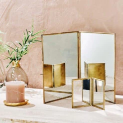 Folding Brass Standing Mirror