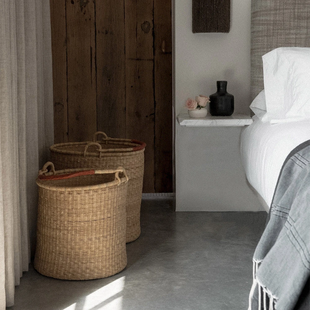 Natural Bolga Hamper Basket Set - Leather Handles 4 Natural Bolga Hamper Basket Set - Leather Handles - Image 2