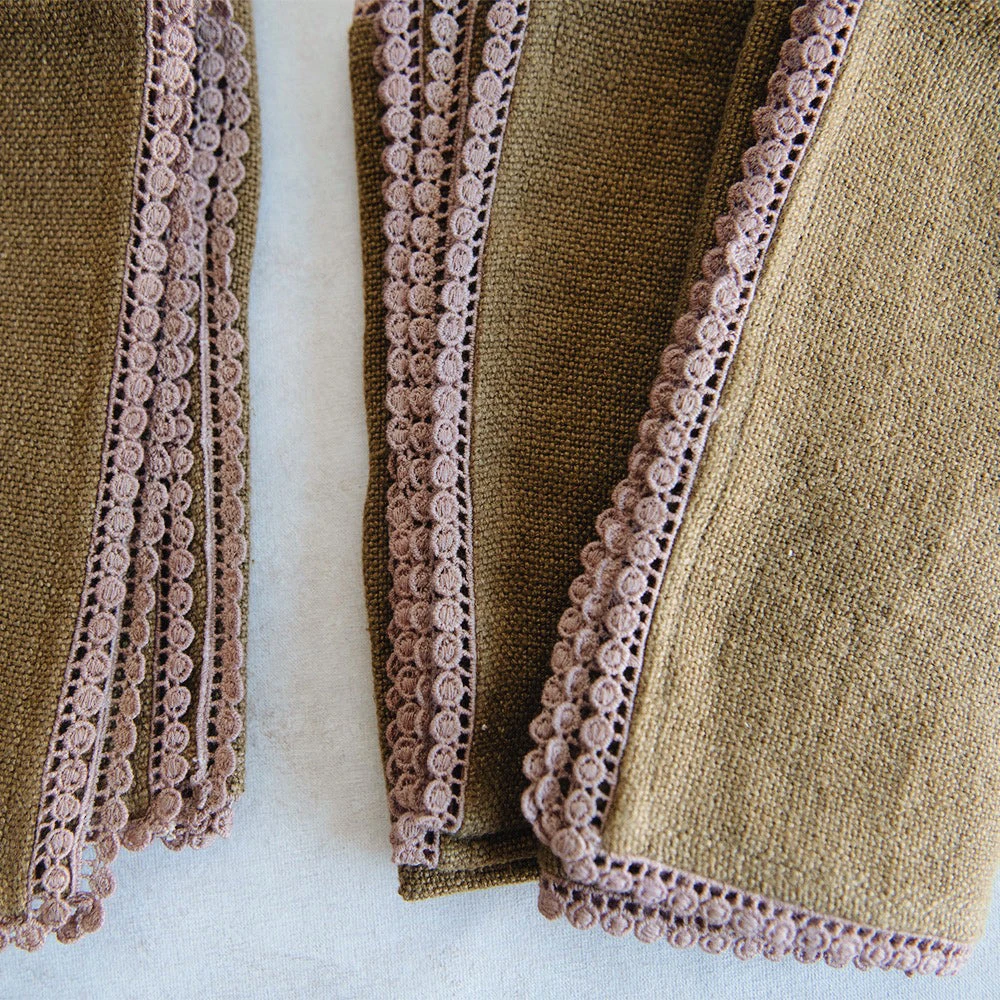 Heavyweight Table Linens With Lace Detail - Mustard 7 Heavyweight Table Linens With Lace Detail - Mustard - Image 5