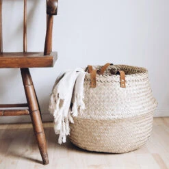 Quinn Belly Basket - Leather Handle -Household Daily Necessities leather belly baskets2