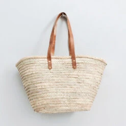 Palm Leaf Shopper With Leather Straps