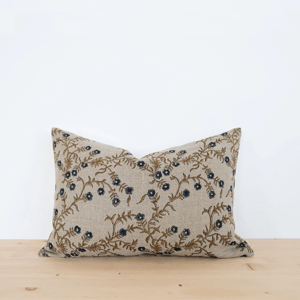 Linen Hand Block-Printed Pillow Cover No. 0223 4 Linen Hand Block-Printed Pillow Cover No. 0223 - Image 2