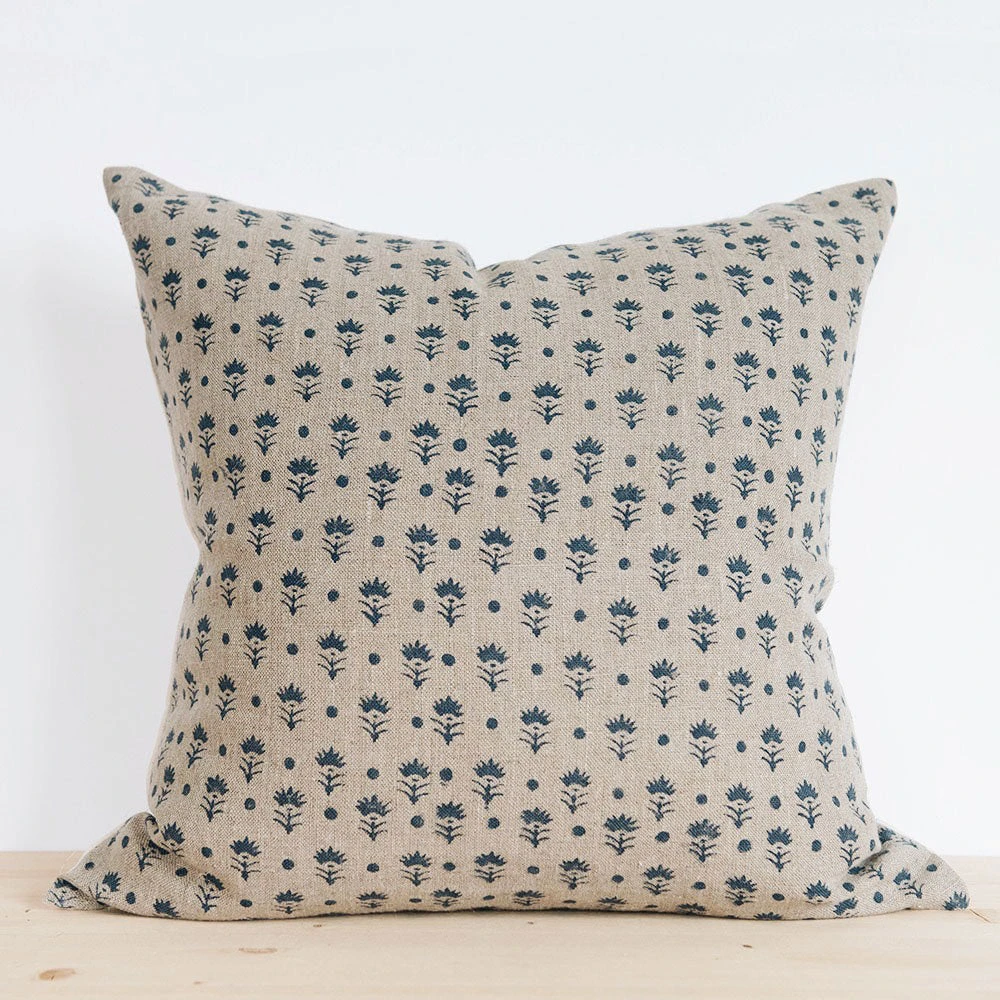 Linen Hand Block-Printed Pillow Cover Set No. 0523 4 Linen Hand Block-Printed Pillow Cover Set No. 0523 - Image 2