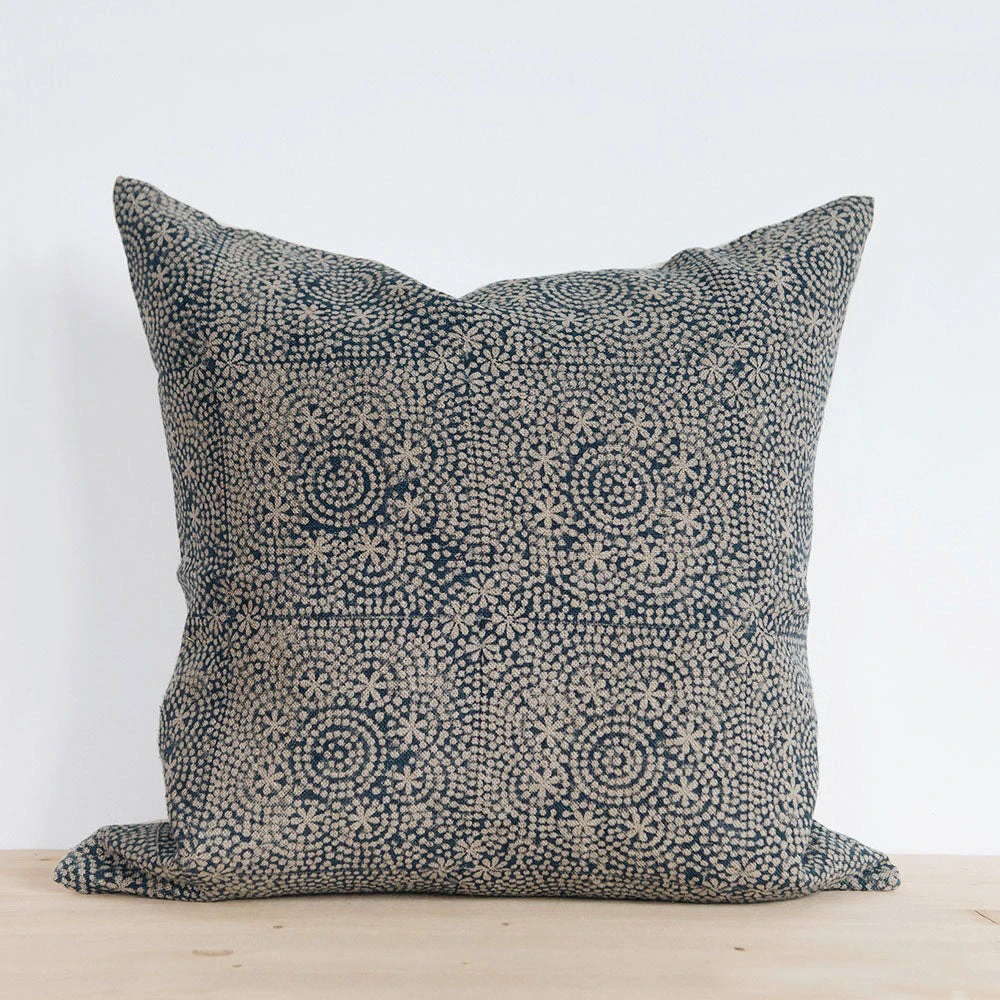 Linen Hand Block-Printed Pillow Cover Set No. 0523 5 Linen Hand Block-Printed Pillow Cover Set No. 0523 - Image 3