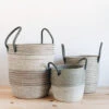 Storage Basket Set With Leather Handles - Silver -Household Daily Necessities senegalese hamper trio silver