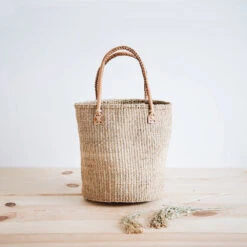 Sisal Shopper With Leather Handles - Khaki