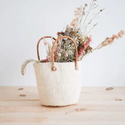 Sisal Shopper With Leather Handles - Natural