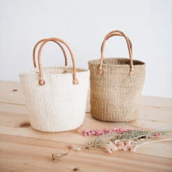 Sisal Shopper With Leather Handles - Natural -Household Daily Necessities sisal shopper set
