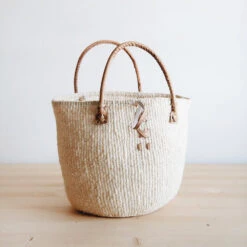 Sisal Shopper With Leather Handles -Household Daily Necessities sisal shopper toggle