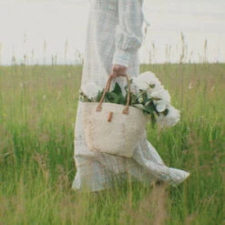 Sisal Shopper With Leather Handles -Household Daily Necessities sisal shopper toggle2