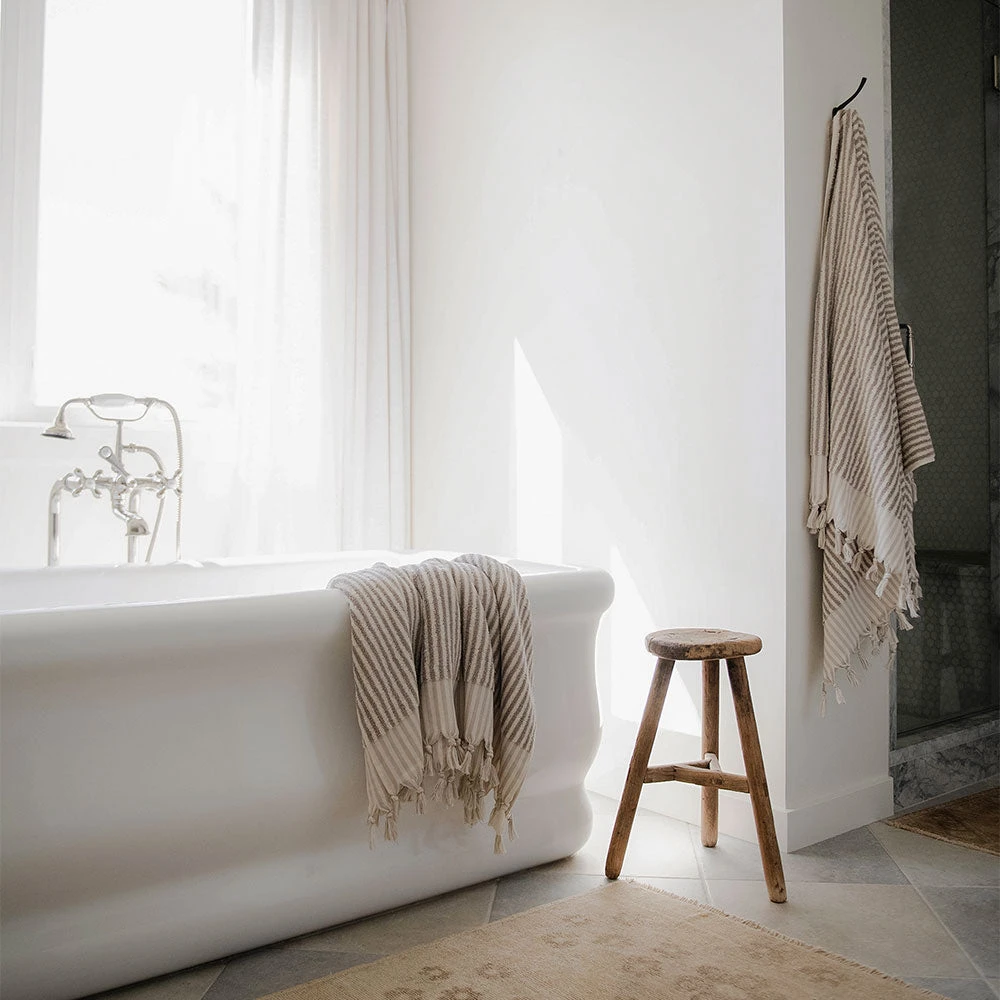 Hand-loomed Turkish Cotton Towel - Taupe Stripes 3 Hand-loomed Turkish Cotton Towel - Taupe Stripes