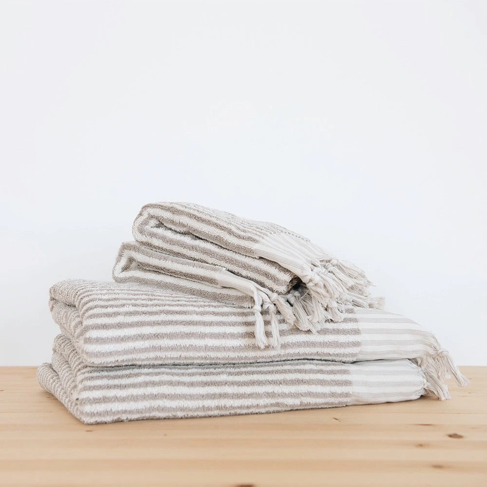 Hand-loomed Turkish Cotton Towel - Taupe Stripes 4 Hand-loomed Turkish Cotton Towel - Taupe Stripes - Image 2