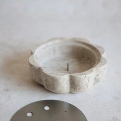 Scalloped Travertine Incense Holder -Household Daily Necessities travertine incense holder2