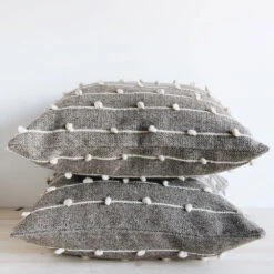 Wool Throw Pillow Cover - Grey Loops -Household Daily Necessities wool throw pillow natural with white poms1